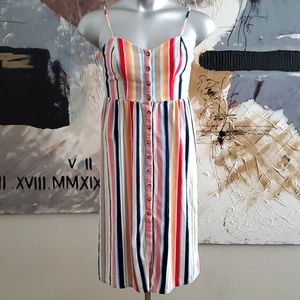 Emerald Sundae Multicolor Striped Button Down Midi Strap Dress Women M